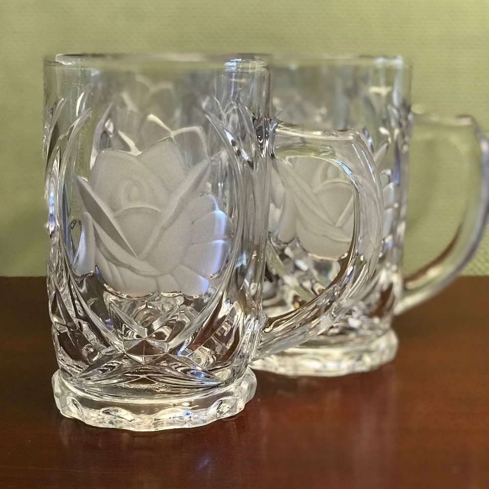 Vintage Mikasa Crystal Mugs w/Frosted Rose